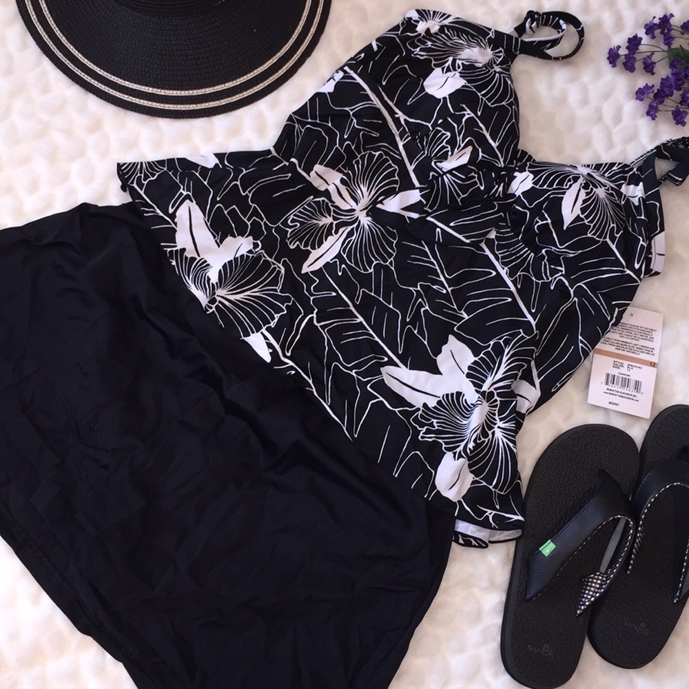 Maxine 2PC Tie Bust Floral Tankini Skirt Swimsuit